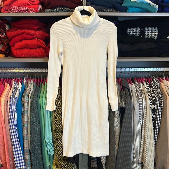 Club Monaco white long sleeve ribbed turtleneck sweater dress size XS - Picture 1 of 3